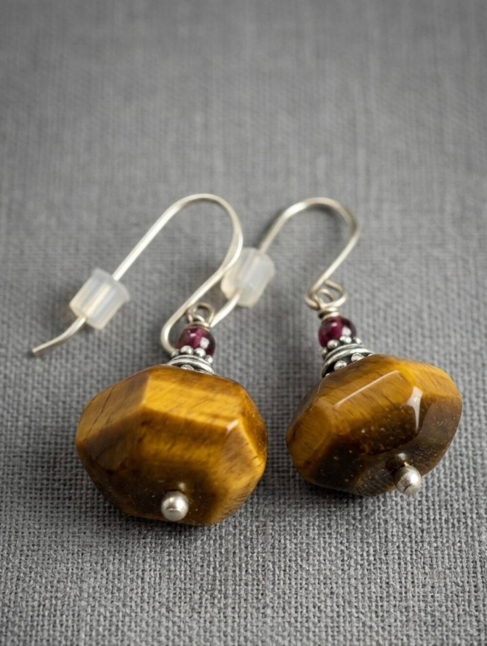 Tigers eye Garnet Sterling silver drop Earrings